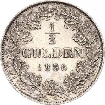 Реверс монеты - 1/2 гульдена 1838 года D - цена серебряной монеты - Баден, Леопольд