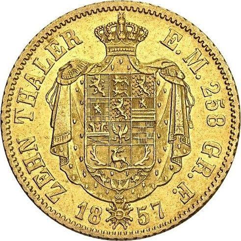 Реверс монеты - 10 талеров 1857 года B - цена золотой монеты - Брауншвейг-Вольфенбюттель, Вильгельм