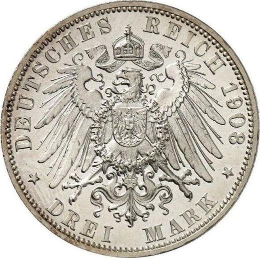 Reverso 3 marcos 1908 A "Lübeck" - valor de la moneda de plata - Alemania, Imperio alemán