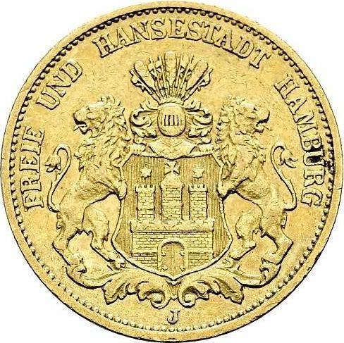 Аверс монеты - 20 марок 1883 года J "Гамбург" - цена золотой монеты - Германия, Германская Империя