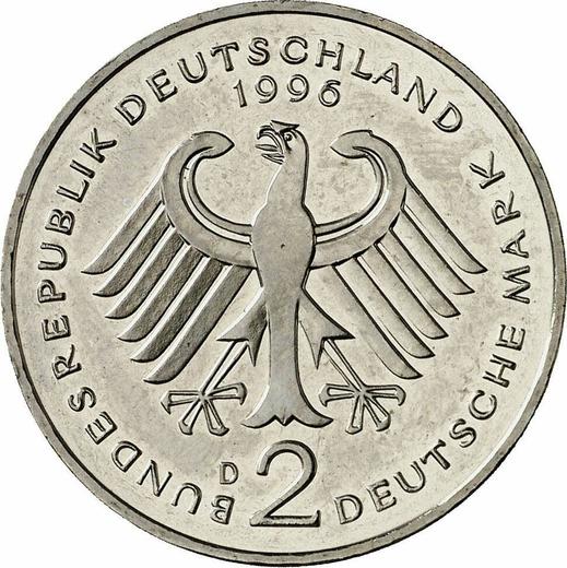 Reverso 2 marcos 1996 D "Willy Brandt" - valor de la moneda  - Alemania, RFA