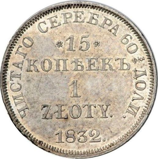 Reverso 15 kopeks - 1 esloti 1832 НГ San Jorge sin capa - valor de la moneda de plata - Polonia, Dominio Ruso