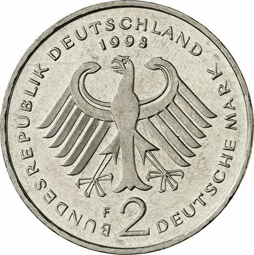 Reverse 2 Mark 1998 F "Ludwig Erhard" -  Coin Value - Germany, FRG