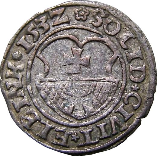 Аверс монеты - Шеляг 1532 года "Эльблонг" - цена серебряной монеты - Польша, Сигизмунд I Старый