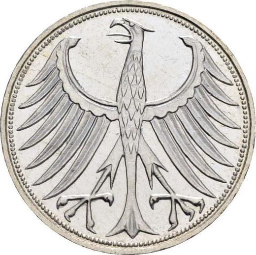 Реверс монеты - 5 марок 1957 года J - цена серебряной монеты - Германия, ФРГ