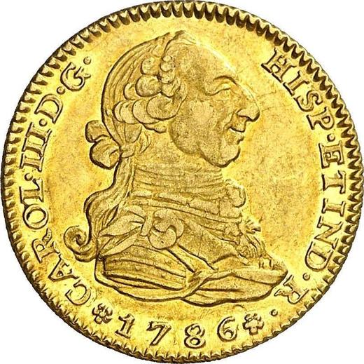 Аверс монеты - 2 эскудо 1786 года M DV - цена золотой монеты - Испания, Карл III