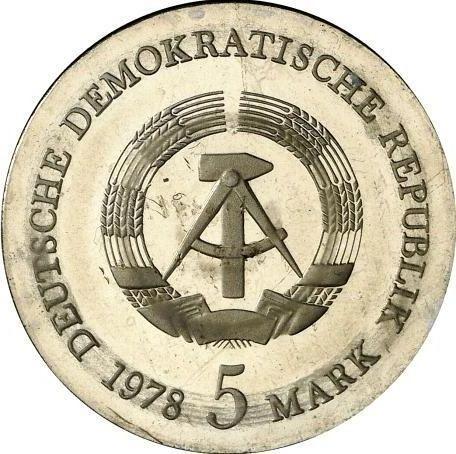 Реверс монеты - 5 марок 1978 года "Клопшток" - цена  монеты - Германия, ГДР