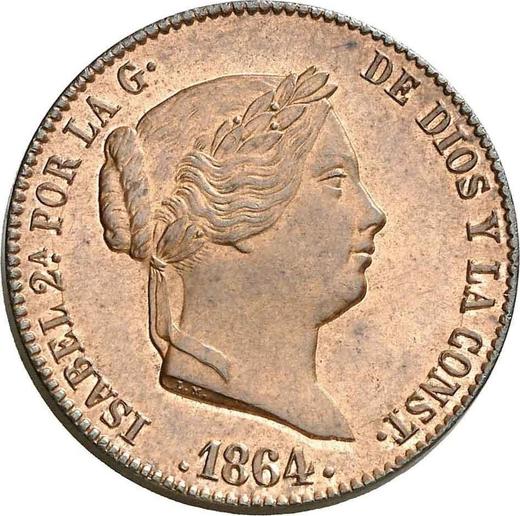 Аверс монеты - 25 сентимо реал 1864 года Ba - цена  монеты - Испания, Изабелла II