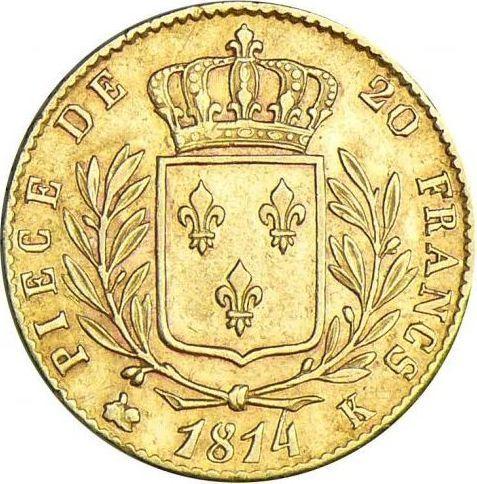 Rewers monety - 20 franków 1814 K "Typ 1814-1815" Bordeaux - Francja, Ludwik XVIII