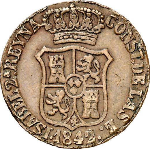 Anverso 6 cuartos 1842 "Cataluña" - valor de la moneda  - España, Isabel II