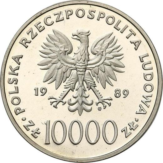 Аверс монеты - 10000 злотых 1989 года MW ET "Иоанн Павел II" Погрудный портрет Серебро - цена серебряной монеты - Польша, Народная Республика