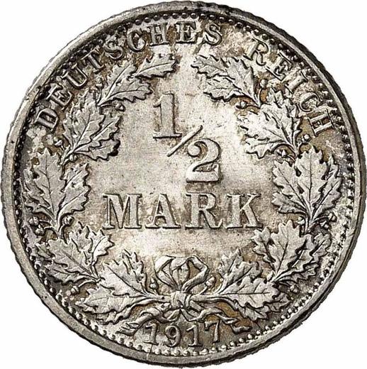 Аверс монеты - 1/2 марки 1917 года G "Тип 1905-1919" - цена серебряной монеты - Германия, Германская Империя