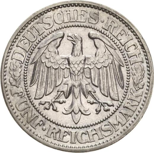 Аверс монеты - 5 рейхсмарок 1931 года E "Дуб" - цена серебряной монеты - Германия, Bеймарская республика