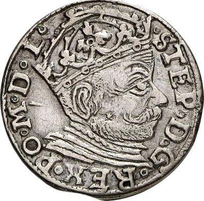 Аверс монеты - Трояк (3 гроша) 1581 года "Рига" - цена серебряной монеты - Польша, Стефан Баторий