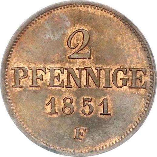 Реверс монеты - 2 пфеннига 1851 года F - цена  монеты - Саксония-Альбертина, Фридрих Август II