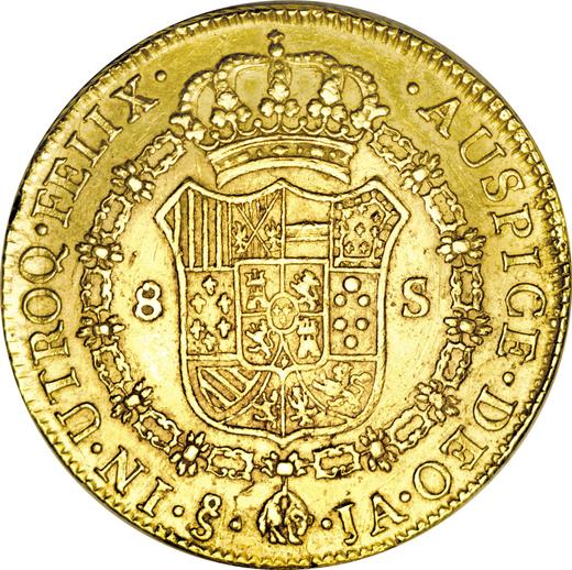 Reverso 8 escudos 1800 So JA - valor de la moneda de oro - Chile, Carlos IV
