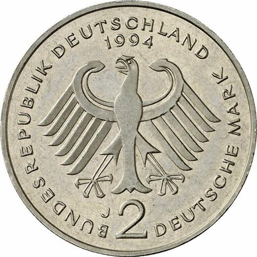 Reverso 2 marcos 1994 J "Franz Josef Strauß" - valor de la moneda  - Alemania, RFA