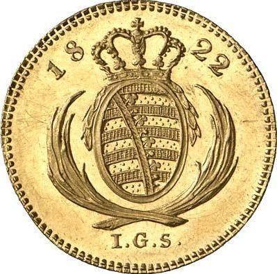 Reverso Ducado 1822 I.G.S. - valor de la moneda de oro - Sajonia, Federico Augusto I