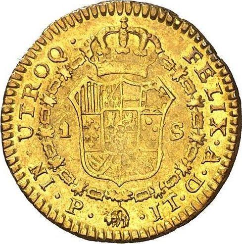 Rewers monety - 1 escudo 1805 P JT - cena złotej monety - Kolumbia, Karol IV